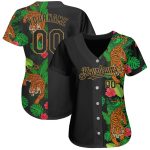 Custom Hawaii Tropical Tiger Baseball Jersey - Personalized Black and Old Gold 3D Pattern, Custom Name and Number Personalized