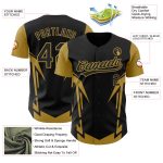 Custom Baseball Jersey with 3D Pattern, Personalized Black & Gold Design, Team Name and Number, Sharp Edges Personalized