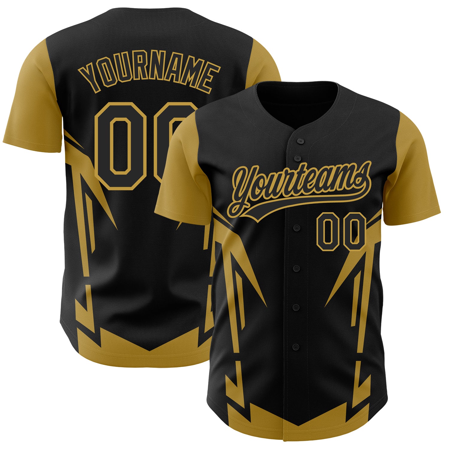 Custom Baseball Jersey with 3D Pattern, Personalized Black & Gold Design, Team Name and Number, Sharp Edges Personalized