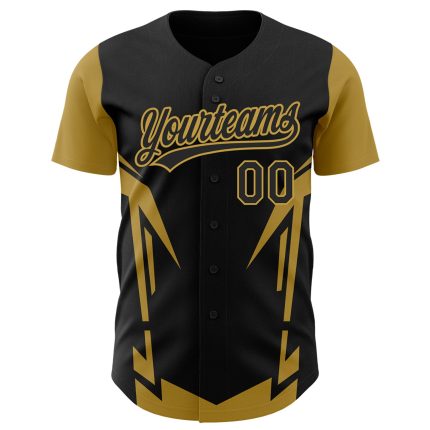 Custom Baseball Jersey with 3D Pattern, Personalized Black & Gold Design, Team Name and Number, Sharp Edges Personalized