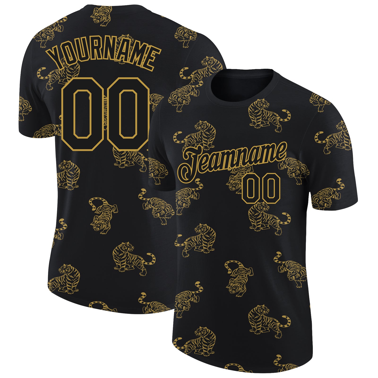 Custom Name and Number Tiger Performance T-Shirt with Black and Old Gold 3D Pattern Design Personalized Black Old Gold 3D