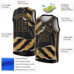 Custom Name and Number Authentic Basketball Jersey with 3D Torn Paper Style Black and Old Gold Pattern Personalized Black