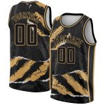 Custom Name and Number Authentic Basketball Jersey with 3D Torn Paper Style Black and Old Gold Pattern Personalized Black