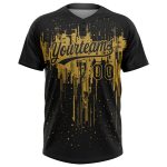 Custom Name Number Unisex Softball Jersey 3D Dripping Splatter Art Personalized Black Old Gold Design - Two-Button Personalized