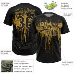 Custom Name Number Unisex Softball Jersey 3D Dripping Splatter Art Personalized Black Old Gold Design - Two-Button Personalized