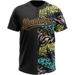 Custom Name and Number Softball Jersey, Personalized 3D Pattern Hawaii Palm Leaves & Animal Print, Unisex, Black/Old Gold