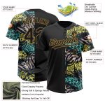 Custom Name and Number Softball Jersey, Personalized 3D Pattern Hawaii Palm Leaves & Animal Print, Unisex, Black/Old Gold
