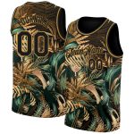 Personalized Tropical Hawaii Palm Leaves Basketball Jersey - Custom Name & Number, Black Old Gold 3D Pattern Personalized