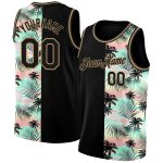 Custom Name and Number Tropical Hawaii Palm Trees Basketball Jersey - Personalized Black Old Gold 3D Pattern Personalized