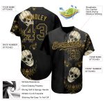 Custom Name and Number Personalized Black and Gold 3D Skull Plant Baseball Jersey - Authentic Fashion Team Apparel Personalized