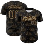 Personalized Black Gold 3D Ship Frigate Seagulls Jersey for Men and Women Baseball Personalized Black Old Gold 3D Ship Frigate