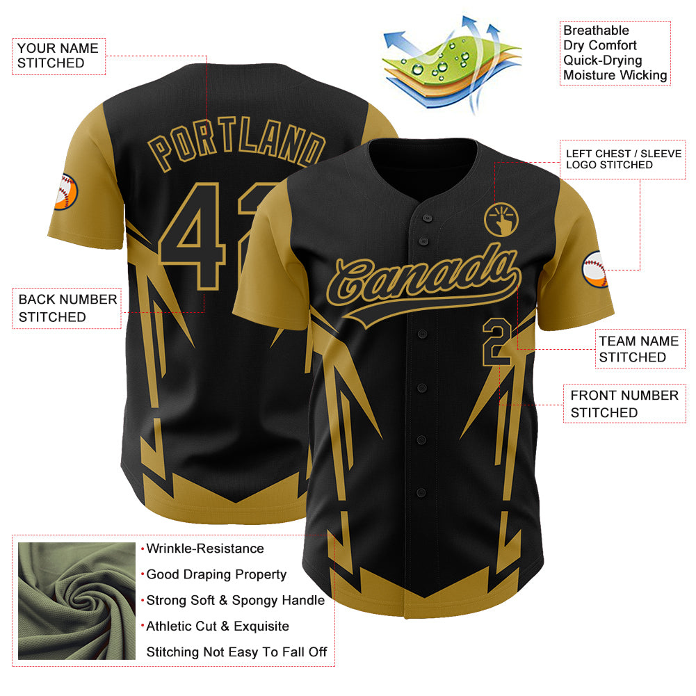 Personalized Black Old Gold 3D Side Sharp Edges Baseball Jersey Personalized Black Gold 3D Baseball Jersey with Sharp Edges, Custom Design Personalized Black Old Gold 3D Side Sharp Edges - Image 3
