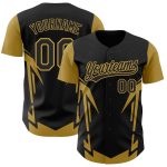 Personalized Black Gold 3D Baseball Jersey with Sharp Edges, Custom Design Personalized Black Old Gold 3D Side Sharp Edges