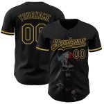 Personalized 3D Skull Baseball Jersey - Custom Name & Number, Black & Old Gold Fashion Design, Team Apparel Personalized
