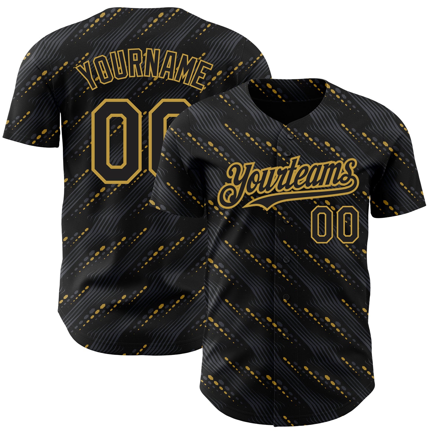 Personalized Black and Gold 3D Slant Lines Baseball Jersey for Men and Women Personalized Black Old Gold 3D Slant Lines Baseball