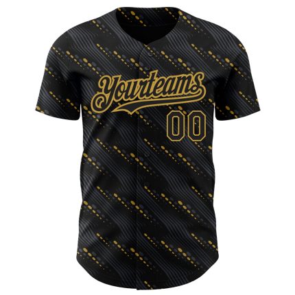 Personalized Black and Gold 3D Slant Lines Baseball Jersey for Men and Women Personalized Black Old Gold 3D Slant Lines Baseball