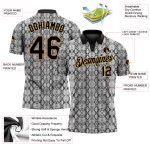Personalized 3D Snakeskin Performance Polo Shirt in Black and Old Gold for Golf Personalized Black Old Gold 3D Snakeskin