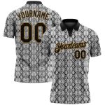 Personalized 3D Snakeskin Performance Polo Shirt in Black and Old Gold for Golf Personalized Black Old Gold 3D Snakeskin