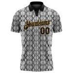 Personalized 3D Snakeskin Performance Polo Shirt in Black and Old Gold for Golf Personalized Black Old Gold 3D Snakeskin