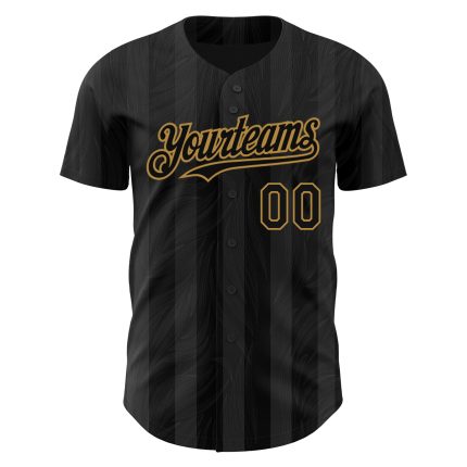 Personalized Black Gold 3D Stripes Baseball Jersey for Men & Women Personalized Black Old Gold 3D Stripes Baseball Jersey