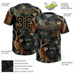 Personalized 3D Tiger Peacock Jersey Unisex Black Old Gold Softball Two-Button Personalized Black Old Gold 3D Tiger And Peacock