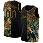 Personalized Tropical Hawaii Palm Leaves Basketball Jersey - Black Old Gold 3D Style Personalized Black Old Gold 3D Tropical