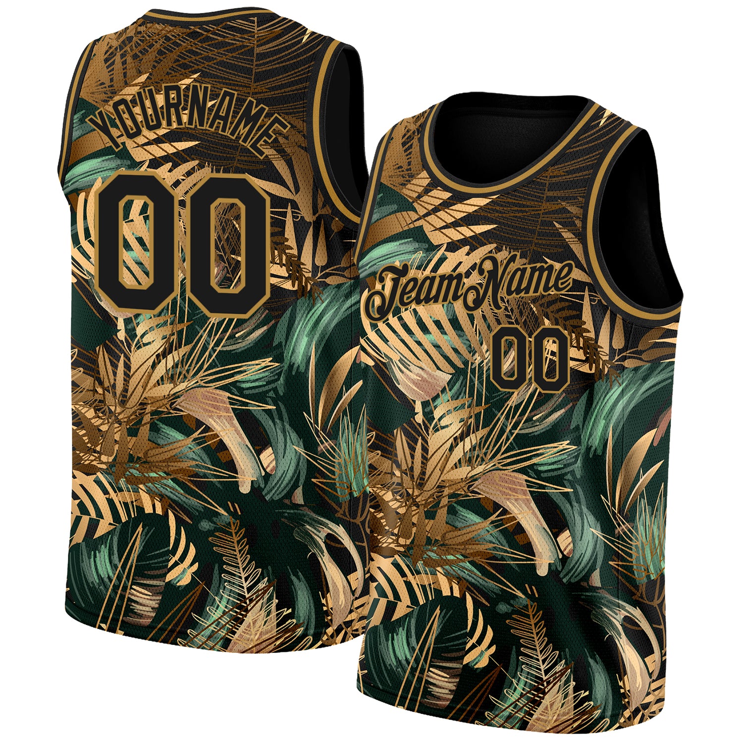 Personalized Black Gold 3D Tropical Palm Leaves Jersey - Mens Basketball Jersey Personalized Black Old Gold 3D Tropical Hawaii