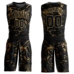 Personalized Black Gold Abstract Grunge Basketball Jersey Round Neck Sublimation Suit Personalized Black Old Gold Abstract