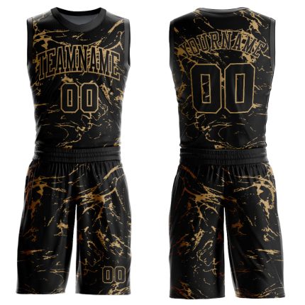 Custom Team Jersey with Personalized Name and Number - Black Old Gold Abstract Grunge Art Round Neck Basketball Suit Personalized
