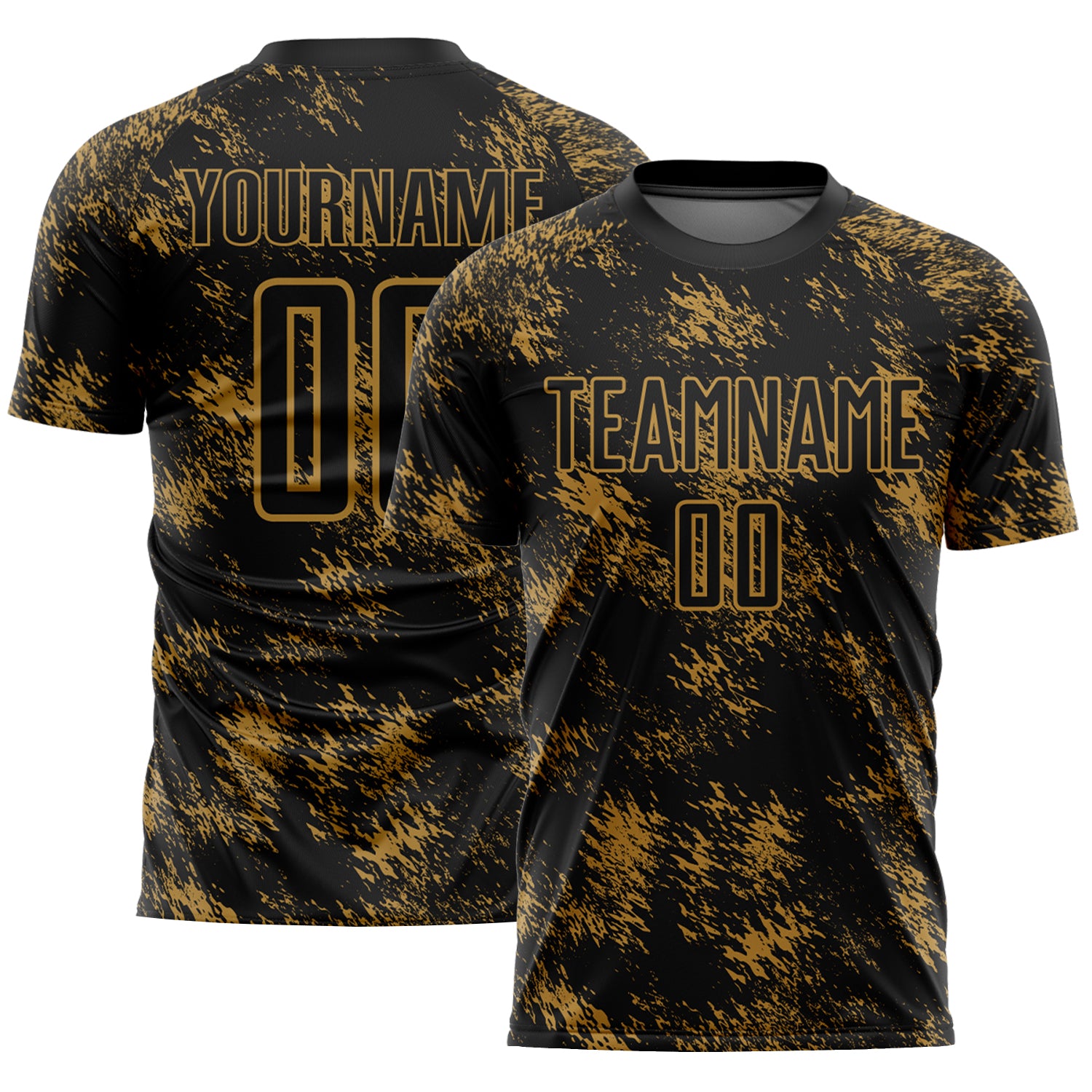 Personalized Black Gold Abstract Grunge Art Soccer Jersey Uniform Personalized Black Old Gold Abstract Grunge Art Sublimation