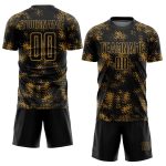 Custom Abstract Grunge Soccer Uniform Jersey with Personalized Name and Number - Black and Old Gold Design Personalized Black
