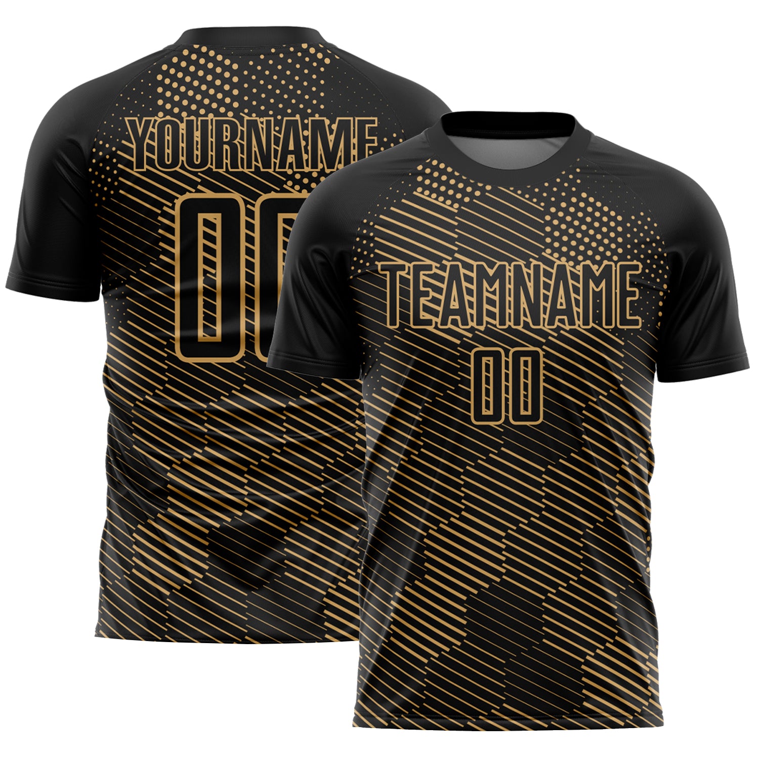 Personalized Abstract Hexagon Soccer Jersey - Black and Old Gold Sublimation Uniform Personalized Black Old Gold Abstract