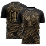 Custom Name Number Black Gold Abstract Hexagon Soccer Jersey Uniform Personalized Personalized Black Old Gold Abstract Hexagon