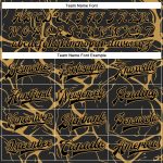Custom Black Gold Abstract 3D Bomber Varsity Letterman Jacket - Full-Snap Design Personalized Black Old Gold Abstract Network