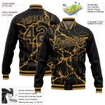 Custom Name and Number Black and Gold Abstract 3D Bomber Varsity Letterman Jacket Personalized Black Old Gold Abstract Network