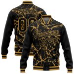 Personalized Black Gold Tiger 3D Bomber Varsity Letterman Jacket - Abstract Network Design Personalized Black Old Gold Abstract