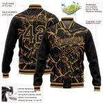 Personalized Black Gold Tiger 3D Bomber Varsity Letterman Jacket - Abstract Network Design Personalized Black Old Gold Abstract