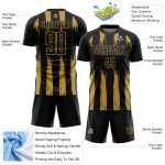 Custom Black and Gold Abstract Stripes Soccer Jersey - Personalized Sublimation Uniform Personalized Black Old Gold Abstract