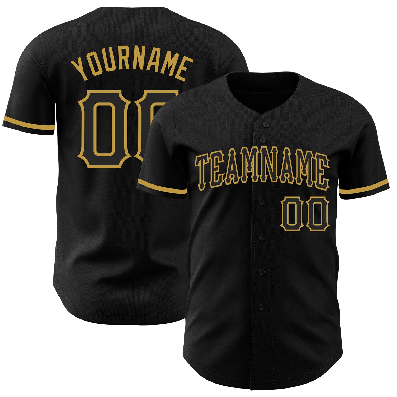 Personalized Black Gold Authentic Baseball Jersey for Men and Women Personalized Black Old Gold Authentic Baseball Jersey