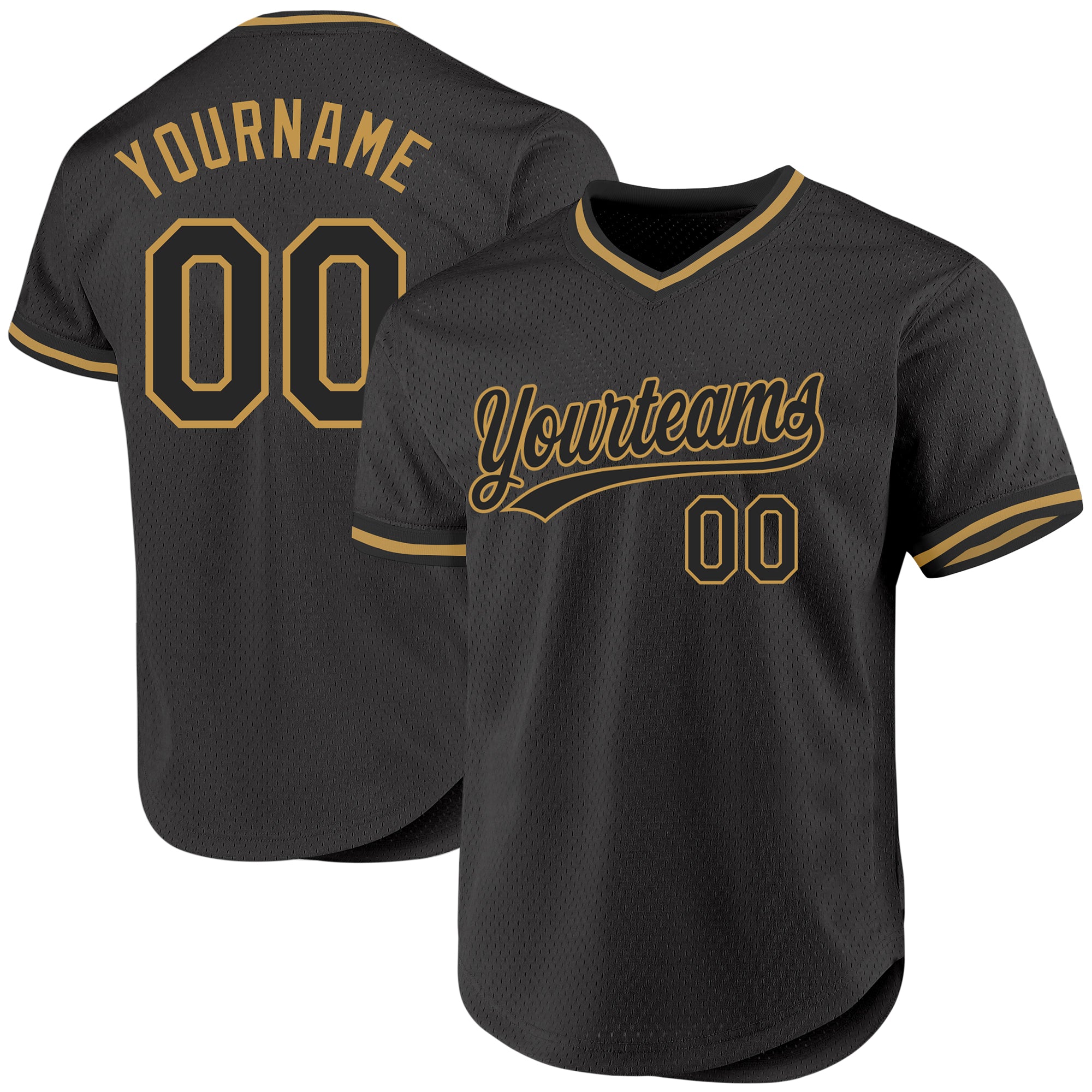 Custom Name and Number Vintage Black and Gold Baseball Jersey - Personalized Authentic Team Apparel Personalized Black Old