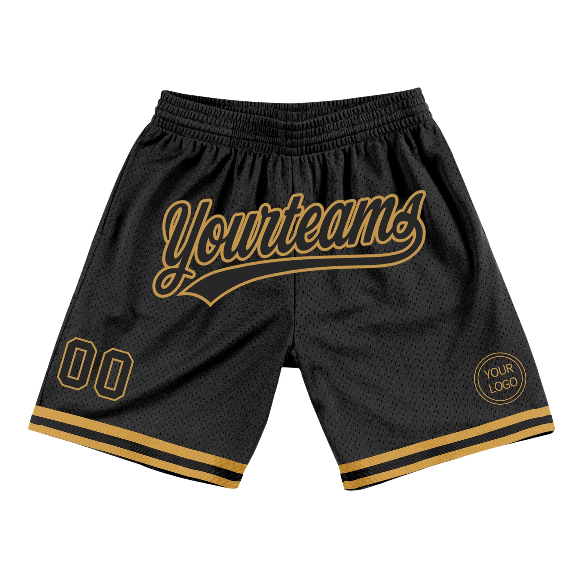 Custom Name and Number Basketball Shorts - Black Old Gold Authentic Throwback Style Personalized Black Old Gold Authentic
