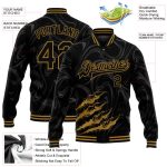 Personalized 3D Varsity Letterman Jacket Black Gold Beast Claws Full-Snap Bomber Personalized Black Old Gold Beast Claws