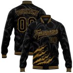 Personalized 3D Varsity Letterman Jacket Black Gold Beast Claws Full-Snap Bomber Personalized Black Old Gold Beast Claws