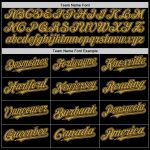 Personalized Black Gold Varsity Letterman Hoodie Jacket Bomber Full-Snap Personalized Black Old Gold Bomber Full-Snap Varsity