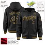 Custom Name Number Varsity Hoodie Jacket Black Old Gold Bomber Full-Snap Letterman Personalization Youth Adult Apparel Personalized