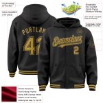 Personalized Black Gold Varsity Letterman Hoodie Jacket Bomber Full-Snap Personalized Black Old Gold Bomber Full-Snap Varsity