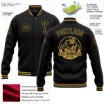 Personalized Old Gold Black Bomber Varsity Letterman Jacket Full-Snap 2 Personalized Black Old Gold Bomber Full-Snap Varsity