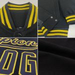 Personalized Black Gold Varsity Letterman Bomber Full-Snap Jacket Personalized Black Old Gold Bomber Full-Snap Varsity Letterman