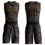 Custom Black Gold Lines Basketball Jersey Sublimation Round Neck Suit Personalized Black Old Gold Bright Lines Round Neck