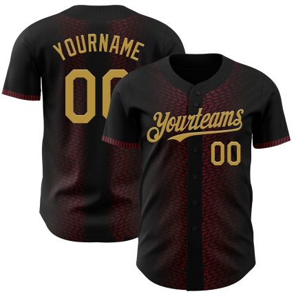 Personalized 3D Geometric Shapes Black Old Gold Burgundy Baseball Jersey Personalized Black Old Gold-Burgundy 3D Geometric